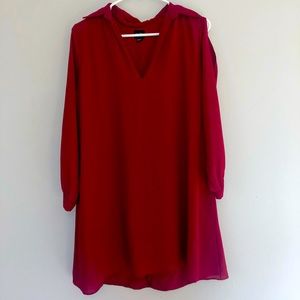 Cranberry chiffon dress with open shoulders